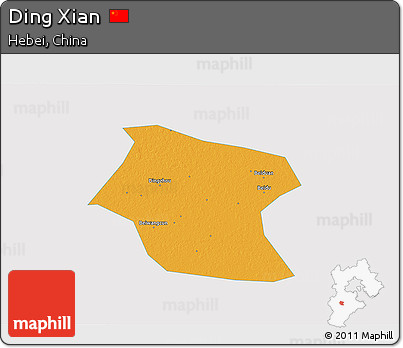 Political 3D Map of Ding Xian, single color outside