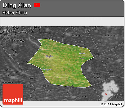 Satellite 3D Map of Ding Xian, darken, desaturated