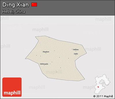 Shaded Relief 3D Map of Ding Xian, cropped outside