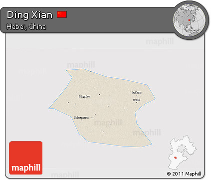 Shaded Relief 3D Map of Ding Xian, single color outside