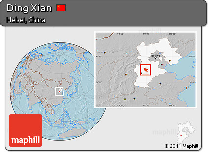 Gray Location Map of Ding Xian, highlighted parent region, hill shading