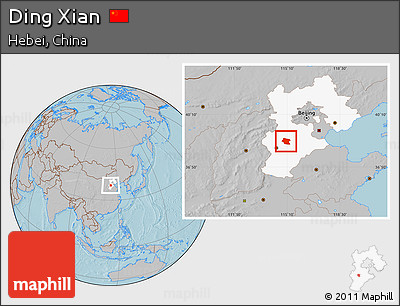 Gray Location Map of Ding Xian, highlighted parent region, hill shading