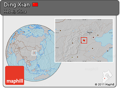 Gray Location Map of Ding Xian, hill shading