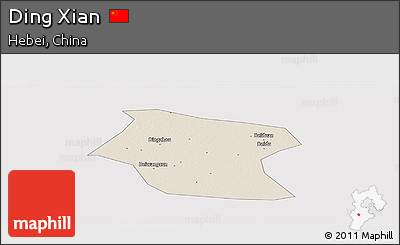 Shaded Relief Panoramic Map of Ding Xian, cropped outside