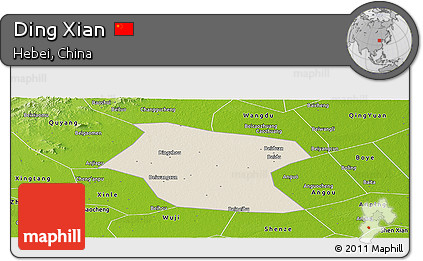 Shaded Relief Panoramic Map of Ding Xian, physical outside