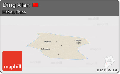 Shaded Relief Panoramic Map of Ding Xian, single color outside