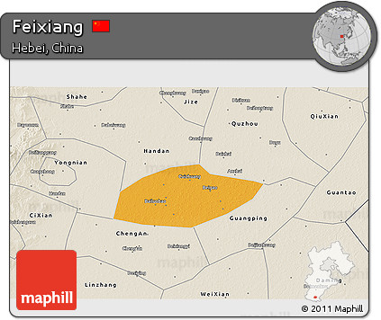 Political 3D Map of Feixiang, shaded relief outside