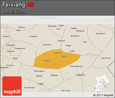 Political 3D Map of Feixiang, shaded relief outside