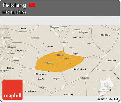 Political 3D Map of Feixiang, shaded relief outside