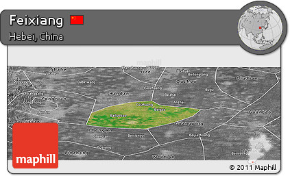 Satellite Panoramic Map of Feixiang, desaturated