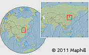 Savanna Style Location Map of Fengning, within the entire country, hill shading
