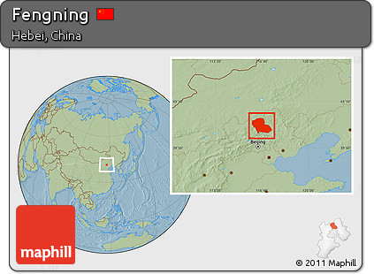 Savanna Style Location Map of Fengning, hill shading