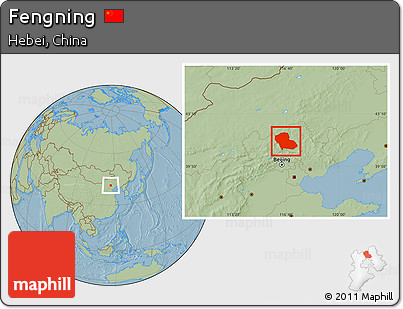 Savanna Style Location Map of Fengning, hill shading