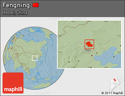 Savanna Style Location Map of Fengning, hill shading