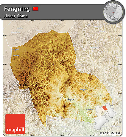 Physical Map of Fengning, lighten