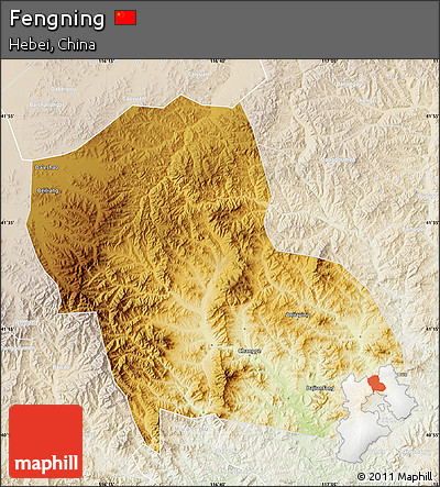 Physical Map of Fengning, lighten