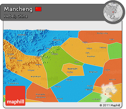 Physical 3D Map of Mancheng, political outside