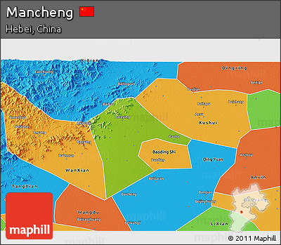 Physical 3D Map of Mancheng, political outside