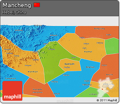 Physical 3D Map of Mancheng, political outside