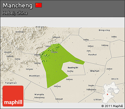 Physical 3D Map of Mancheng, shaded relief outside