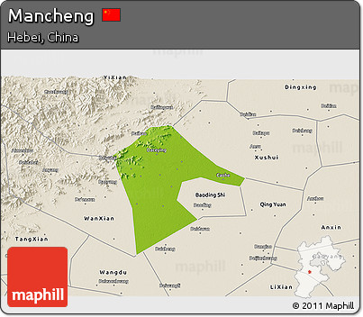 Physical 3D Map of Mancheng, shaded relief outside