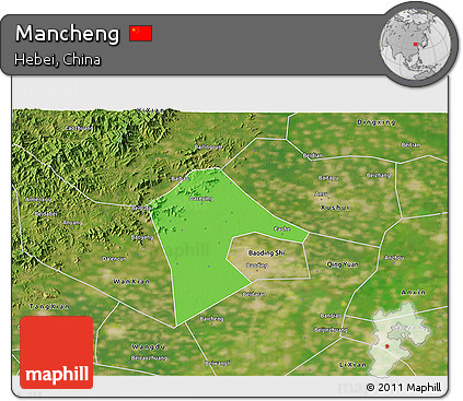 Political 3D Map of Mancheng, satellite outside