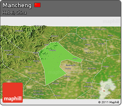 Political 3D Map of Mancheng, satellite outside