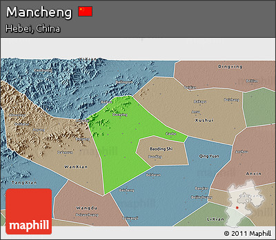 Political 3D Map of Mancheng, semi-desaturated