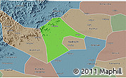 Political 3D Map of Mancheng, semi-desaturated