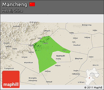 Political 3D Map of Mancheng, shaded relief outside