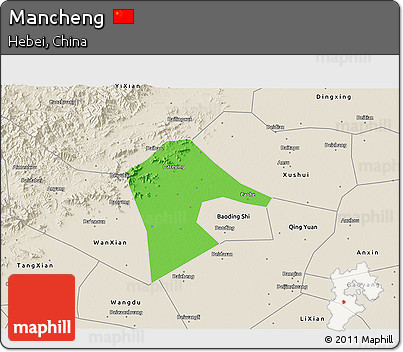 Political 3D Map of Mancheng, shaded relief outside