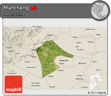 Satellite 3D Map of Mancheng, shaded relief outside