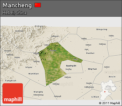 Satellite 3D Map of Mancheng, shaded relief outside