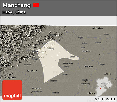 Shaded Relief 3D Map of Mancheng, darken