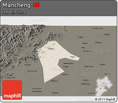 Shaded Relief 3D Map of Mancheng, darken