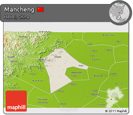 Shaded Relief 3D Map of Mancheng, physical outside