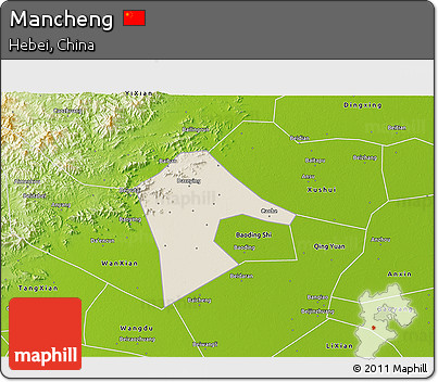 Shaded Relief 3D Map of Mancheng, physical outside