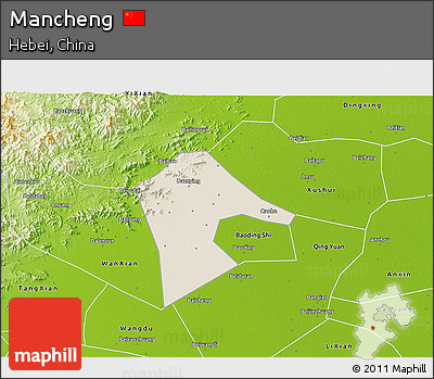Shaded Relief 3D Map of Mancheng, physical outside
