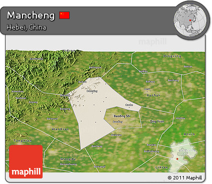Shaded Relief 3D Map of Mancheng, satellite outside