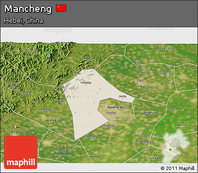 Shaded Relief 3D Map of Mancheng, satellite outside