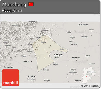 Shaded Relief 3D Map of Mancheng, semi-desaturated