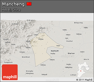 Shaded Relief 3D Map of Mancheng, semi-desaturated