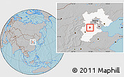 Gray Location Map of Mancheng, highlighted parent region, hill shading