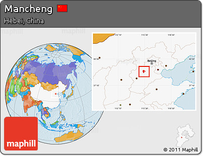 Political Location Map of Mancheng, highlighted country