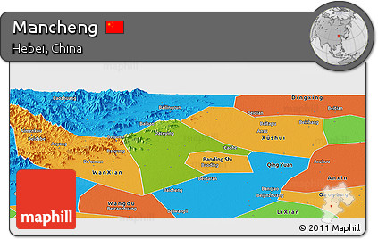 Physical Panoramic Map of Mancheng, political outside