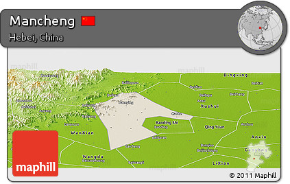 Shaded Relief Panoramic Map of Mancheng, physical outside