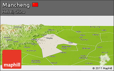 Shaded Relief Panoramic Map of Mancheng, physical outside