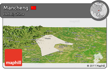 Shaded Relief Panoramic Map of Mancheng, satellite outside