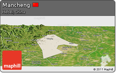 Shaded Relief Panoramic Map of Mancheng, satellite outside
