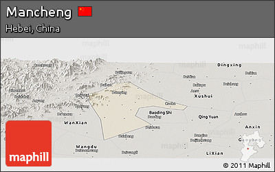 Shaded Relief Panoramic Map of Mancheng, semi-desaturated